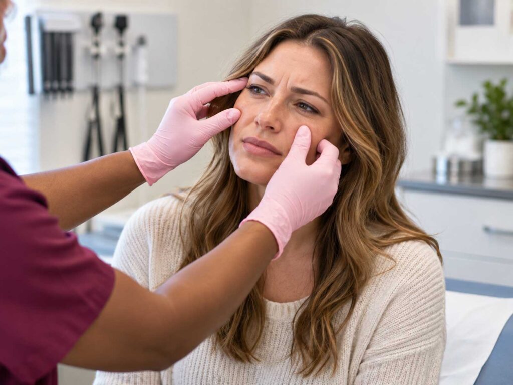 woman at doctor vs urgent care for sinus infection